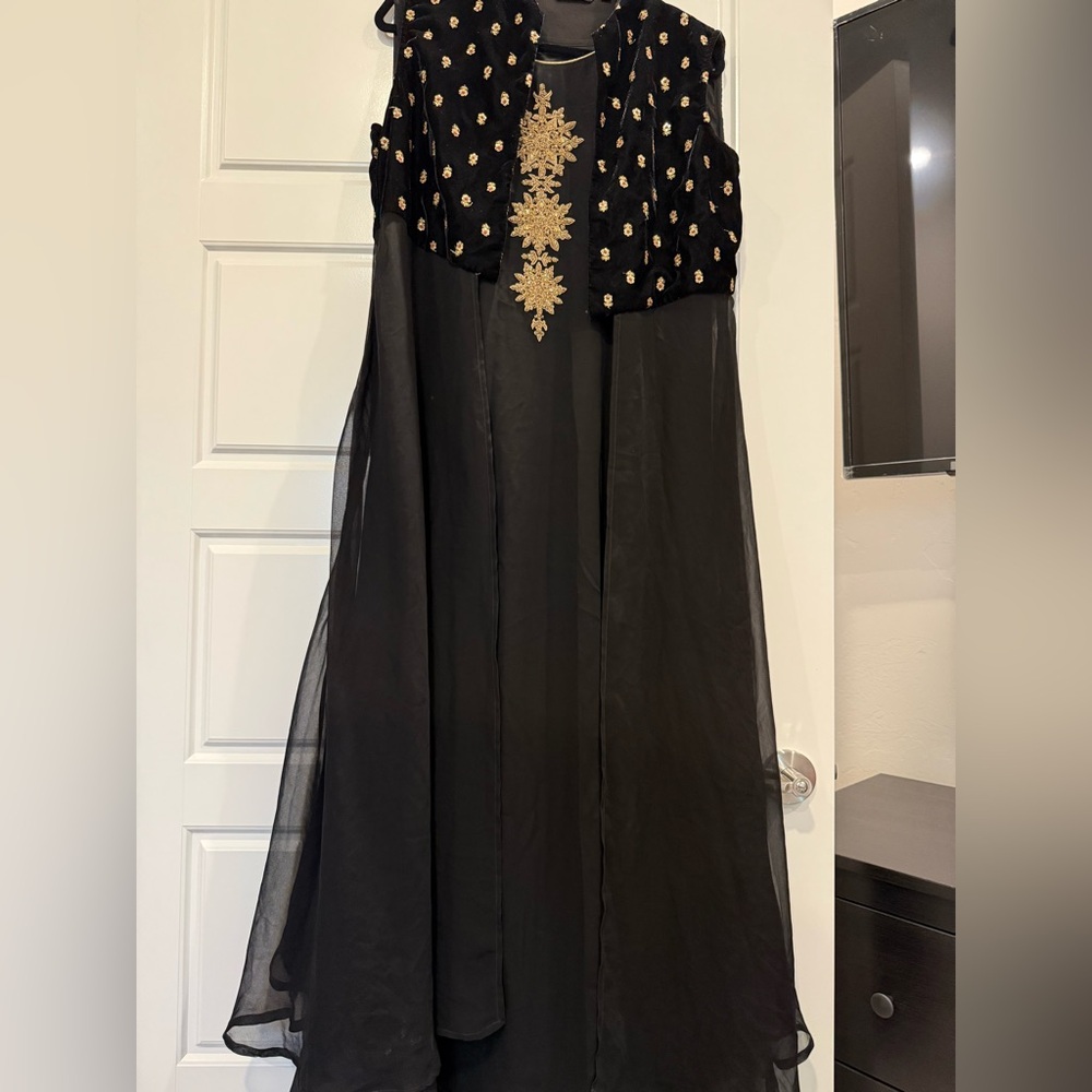 Elegant Black and Gold Embellished Indian Anarkali